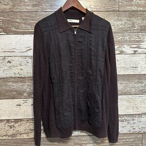 Vintage Perry Ellis Brown Zip Up Men's Dress Wear Collared Sweater Jacket